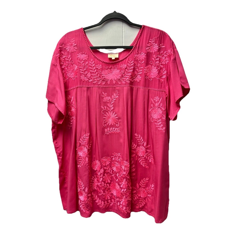 Layerz Clothing Blouse XL Pink Embroidered Floral Boho Fiesta Peasant Cottage